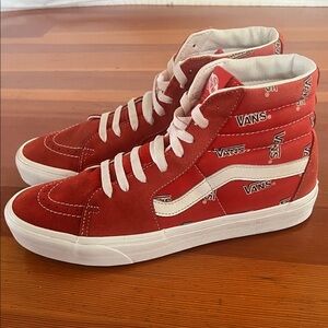 Vans Sk8-Hi Red and White suede canvas High-Top Sneakers size 10 great shape